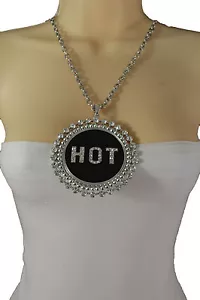 Mujeres Moda Cadena de Metal Plateado Collar Largo Enorme Colgante CALIENTE Estilo Hip Hop - Imagen 1 de 10