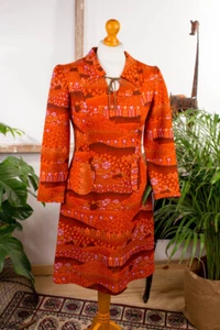 Vintage Original 60er Vestido Mini Naranja Braun Disco Golpeador Cordón 38 40 - Imagen 1 de 6
