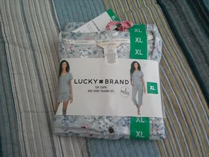Lucky Brand Women's 3-PC Button Front Top, Capri and Short Pajama Set, Gray, XL - Picture 1 of 2