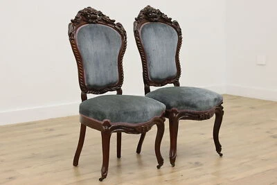Pair of Victorian Rococo Antique Carved Rosewood Chairs #50654 - Image 1 of 4