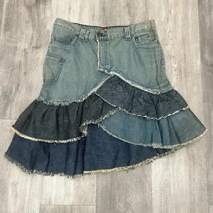 H&M Denim Layered Skirt Sz 12 Blue Jean Skirt Tiered Vintage Y2K Knee Length - Picture 1 of 8