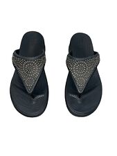 Crocs Women's Black Monterey Diamante Wedge Flip Sandals Size 9