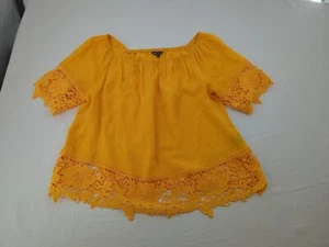 Unique Spectrum gelbes Spitzen Damen Top Bluse Borte XL elastischer Ausschnitt - Bild 1 von 17