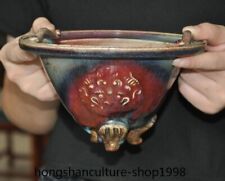 6.8'' China Song dynasty Jun kiln porcelain Lion sacrifice Incense burner Censer