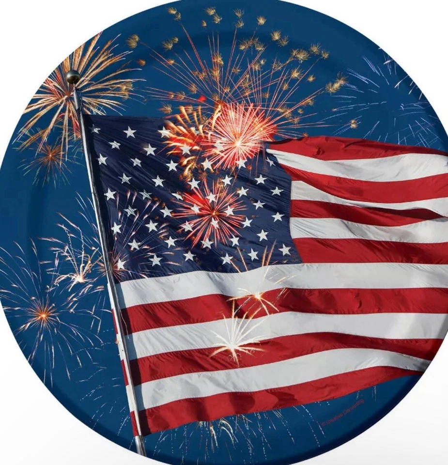 Firework Finale Flag 9 inch Lunch Plates 8 ct 4th July Stars Stripes - Image 1 of 1