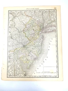 Antique 1890s New Jersey or Pennsylvania Color Map Atlas Page - Picture 1 of 7