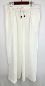 Counterparts Wide Leg Casual Crinkle Pants Women L Pockets Ivory Elastic Waist - Picture 1 of 19