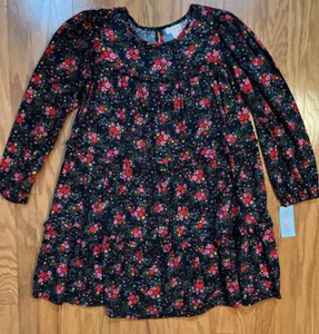 NWT Cat & Jack Girls XL (14/16) Black Floral Long Sleeve Tiered Dress - Picture 1 of 4