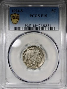 1924-S Buffalo Nickel PCGS F15 KEY DATE 5C Low Grade Circulated - Picture 1 of 2