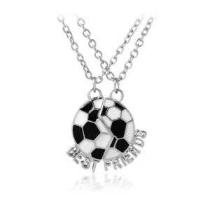 1 PAIR FOOTBALL BEST FRIENDS BF SILVER NECKLACE PENDANT CHAIN SOCCER SPORTS GIFT - Picture 1 of 6