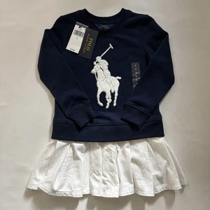 Polo Ralph Lauren blu navy grande pony vestito felpa nuovo con etichette taglia 5 fondo bianco - Foto 1 di 9