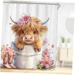 Lustiger Highland Kuh Duschvorhang für Badezimmer 60" Breite x 72" Länge (1er Pack) 01 Rosa - Bild 1 von 8