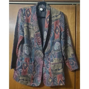 Vintage 80s Women's Requirements Size 12 Floral Geometrical Blazer Jacket - Picture 1 of 11