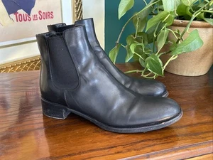 Sz 38.5 Vtg PRADA Black Leather Chelsea Block Heel Boots Booties Pull On - Picture 1 of 17