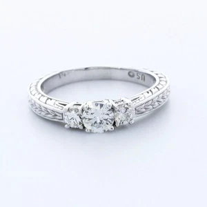 14K Gold 3-Stone Engagement Ring Vintage 1.01 CT Round Lab-Grown Diamond D VS1 - Picture 1 of 18