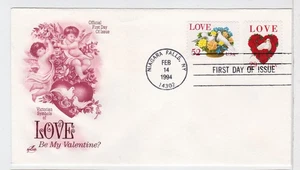 TurtlesTradingPost - Love Stamp 1994 #2814-15 FDC Artcraft Cachet Hand Cancel - Bild 1 von 1