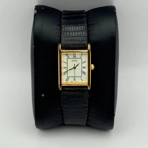 Seiko Ladies Quartz Watch Rectangular White Dial Black Strap Japan Working 18mm - Picture 1 of 22