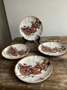 4 Williams Sonoma Twas the Night Before Christmas Salad Plates Reindeer Santa - Picture 1 of 4