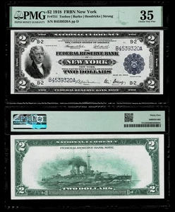 FR.#751 ~ 1918 $2 banconota Federal Reserve Bank 'Battleship' NY PMG SCELTA VF 35 - Foto 1 di 1