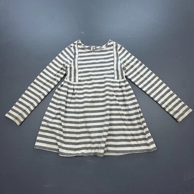 Vestido Lands’ End Niñas Talla 6 Gris Blanco Rayas Manga Larga Línea A Mezcla Algodón Foto 1 de 4