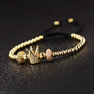 Luxury Micro Pave CZ Crown Braided Adjustable Charm Bracelets Women Men's Gifts - Picture 1 of 28