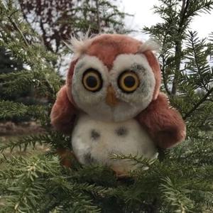 Búho Dakin vintage años 70 felpa criatura del bosque orejas cortas búho ojos amarillos - Imagen 1 de 17