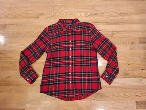 Lands End Womens Button Up Long Sleeve Flannel Shirt Red Plaid 100% Cotton 6P - Picture 1 of 5