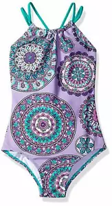 Kanu Surf Girls' Jasmine Beach Sport Halter One Piece Swimsuit - Size 5 - Picture 1 of 3