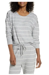 Splendid Womens Striped Long Sleeve Button Accent Pajama Sweater Top Grey Large - Picture 1 of 4