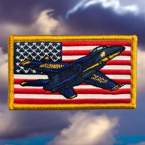 U.S. Navy Blue Angels Patch 3.5x2” Hook & Loop Backing American Flag Jet Design - Picture 1 of 5
