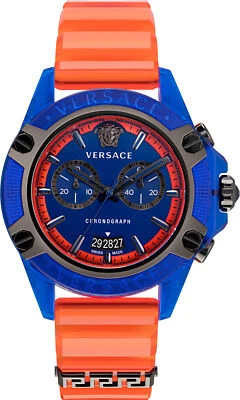Relógio masculino Versace VEZ700922 Icon Active Chrono azul preto laranja silicone NOVO - Imagem 1 de 4