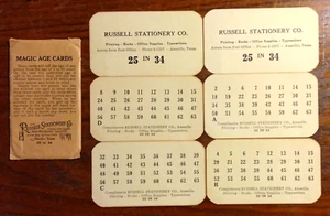Antique MAGIC AGE CARDS ~ Russell Stationary Co. Advertising Cards, Amarillo TX - Picture 1 of 3