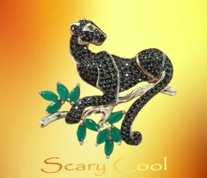 New Leopard Black Jaguar Crystal Gothic Brooch Pin - Picture 1 of 3