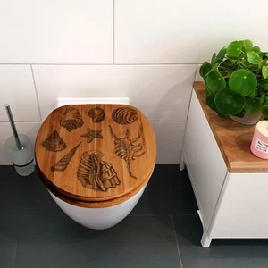 banjado WC-Brille Bambus gelasert Toilettensitz softclose Motiv Muschel 5 - Bild 1 von 9