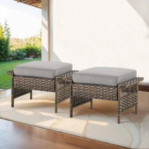 Gymojoy Outdoor Ottomans 16"Hx25"W Stain Resistant Solid Steel Brown (2-Pack) - Picture 1 of 4