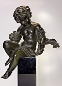 angelot Putti AU NID oiseaux sculpture pediment Bronze pendule Kaminuhr Clock - Picture 1 of 12