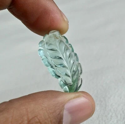 Certified Natural Aquamarine 22.43 Ct Carved Leaf Loose Gemstone Ring Or Pendant - Image 1 of 4