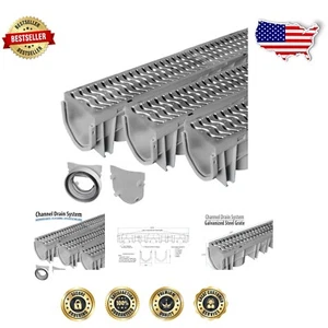 Eco-Friendly Trench Drain Set with Interlocking Design - Galvanized Steel Grates - Picture 1 of 6