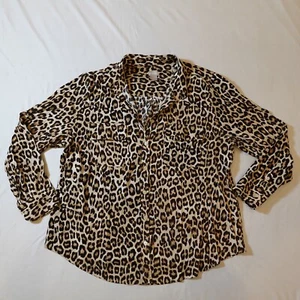 Chicos Blouse Women 3 US 16/18 XL Leopard Animal Print Button Up Mob Wife Office - Picture 1 of 11