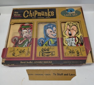 The Three CHIPMUNKS Stuff And Lace Set Alvin Theodore Simon Box Vintage - Bild 1 von 4