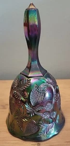 Vintage Fenton Bell Black Amethyst Strawberries Inverted Pattern Carnival Glass - Picture 1 of 7
