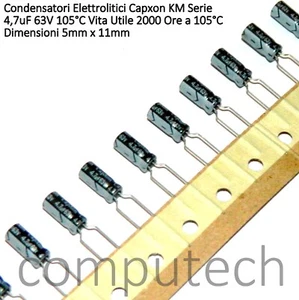 10 pezzi 4,7uF 63V 105°C Condensatore Elettrolitico CAPXON KM Serie 2000 ore - Imagen 1 de 2