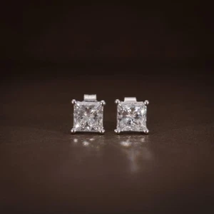 Wedding 4 ct Princess Cut Solitaire Diamond Stud Earrings 14K White Gold Finish - Picture 1 of 7