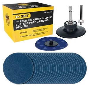 Dura-Gold 3" 60 Grit Quick Change Surface Prep Grinding Disc Set, 25 Discs, Pad - Picture 1 of 5