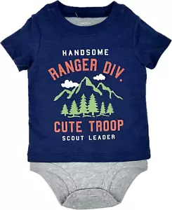 Carter's Baby Blue Grey Short Sleeve Cotton Handsome Ranger Bodysuit Sz 12 MO - Picture 1 of 2