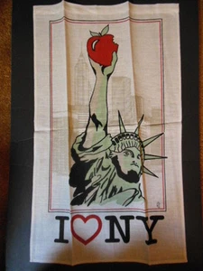 "Toalla de recuerdo de lino: ""I LOVE NY" Estatua de la Libertad, MANZANA - Imagen 1 de 1