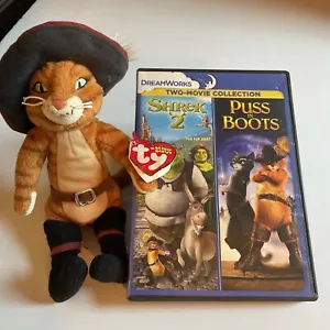 2 Movies In 1 DVD-Shrek 2+Puss In Boots INCLUDES Puss In Boots Ty Beanie Baby! - Picture 1 of 15