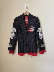 Dilara Findikoglu Embellished Pinstripe Suit Jacket Blazer Black Red Small - Picture 1 of 9
