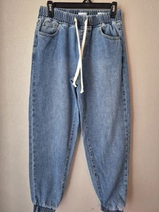 Forever 21 Jeans Women's XS Cargo Jogger Light Wash Pockets Elastic Waist Flaw - Picture 1 of 2