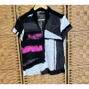 Jamie Sadock Abstract Print Zipper Golf Polo Shirt Womens SZ S Geometric - Picture 1 of 6